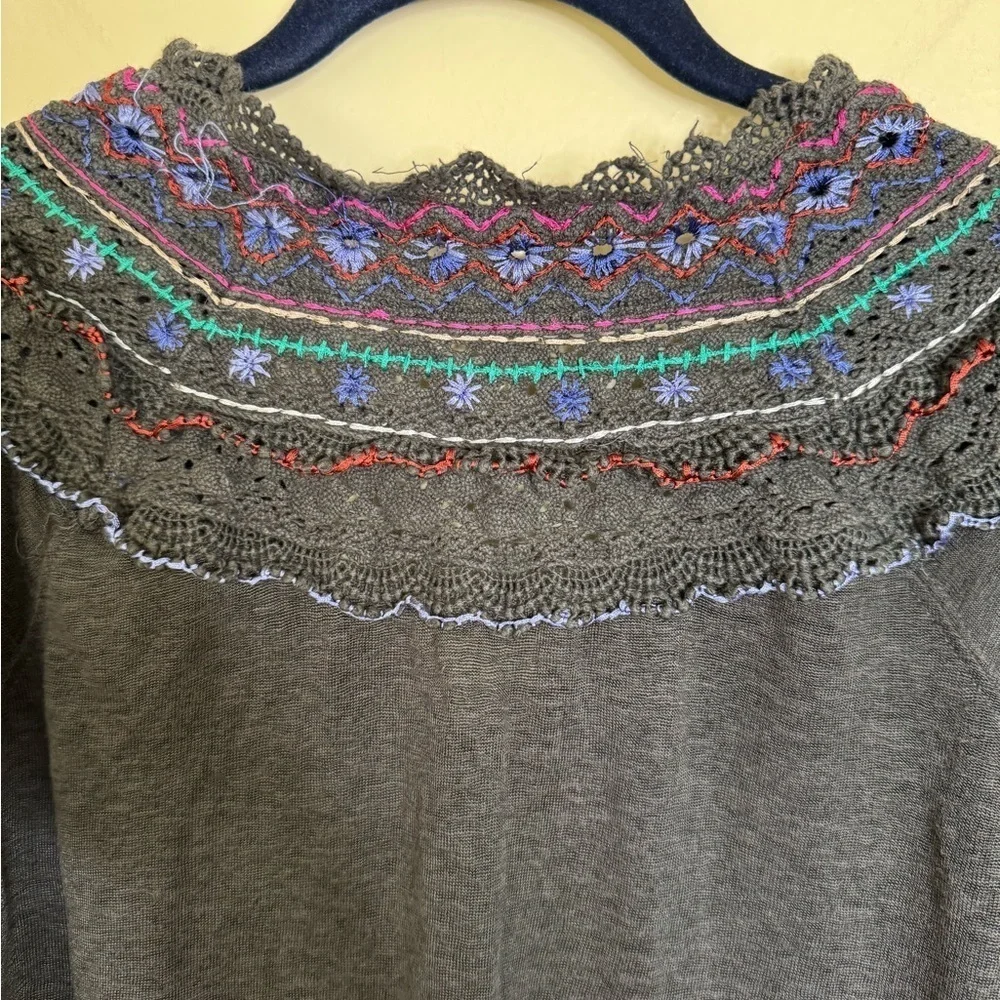 Free People Siesta‎ Fiesta Long Sleeve Boho Y2K Embroidered Top Size Small